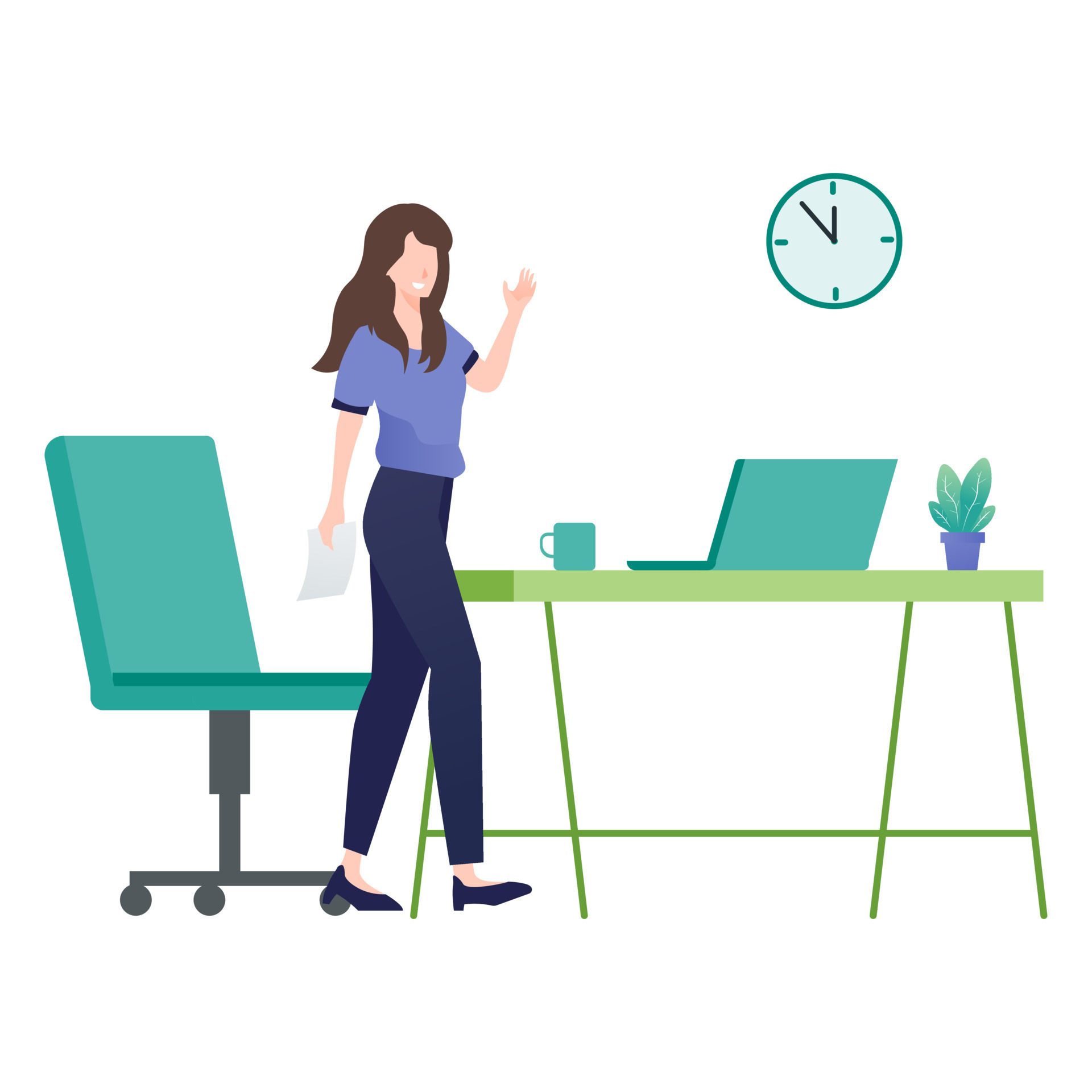 businesswoman working in the office with laptop cartoon illustration graphic design vector