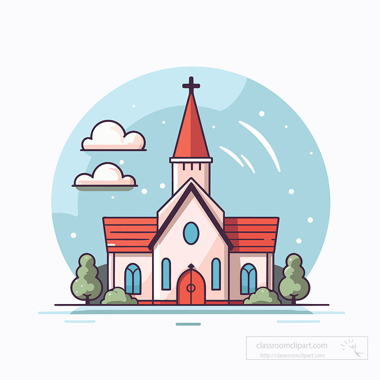 cartoon church with a steeple and a red roof clip art 58120